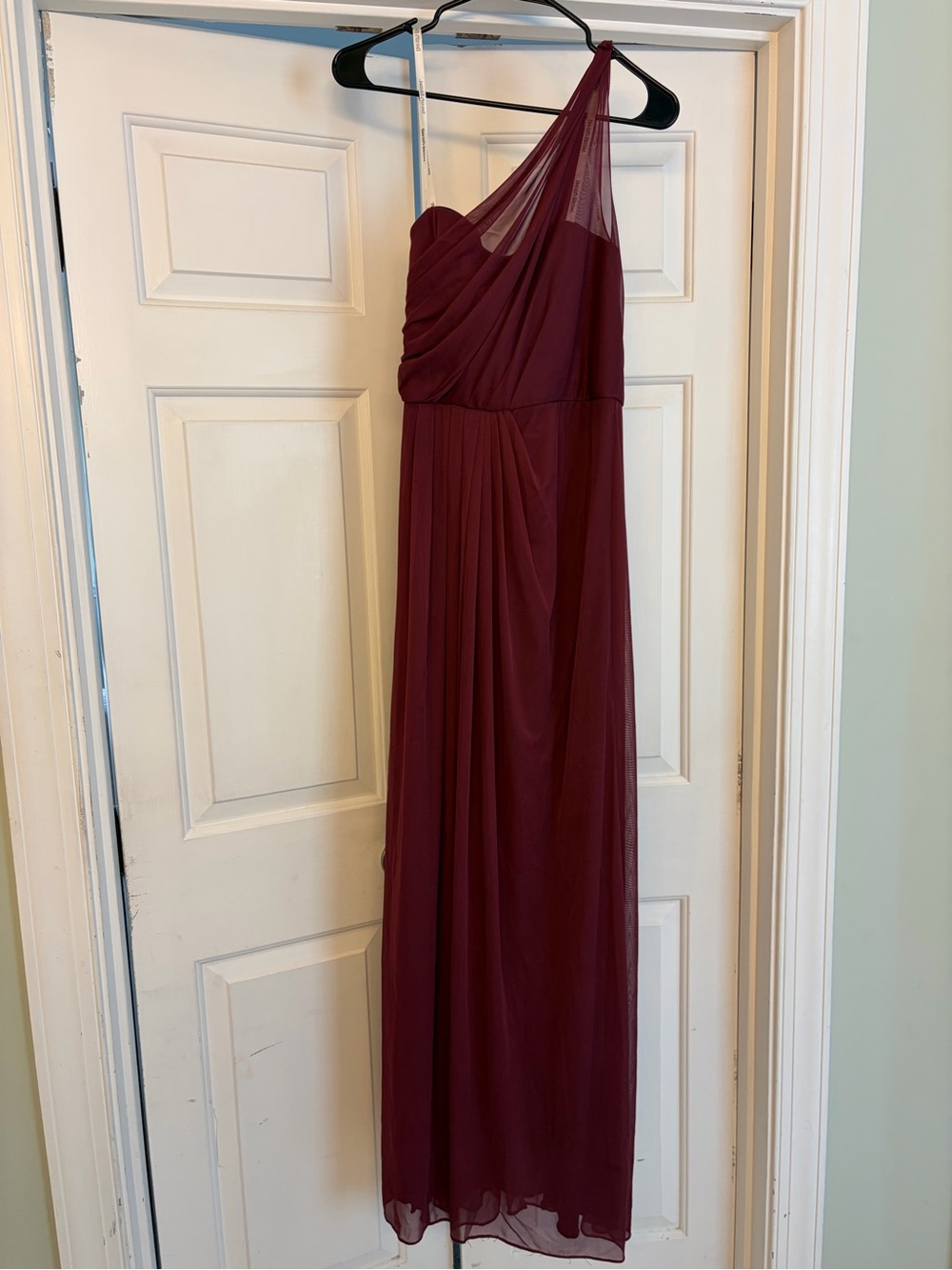 David's Bridal One-Shoulder Chiffon Gown in Burgundy